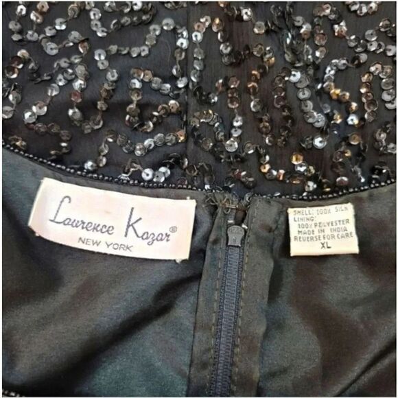 Vintage Lawrence Kazar 100% Silk Beaded and Sequin Evening Gown in Black Size XL - Picture 7 of 10